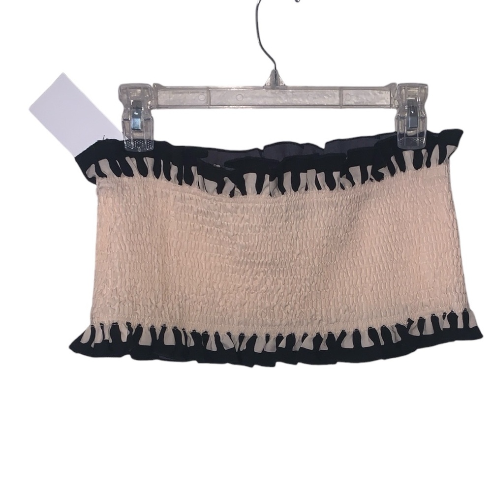 NWT Wdirara Off White Smocked Tube Top Black Ruffles